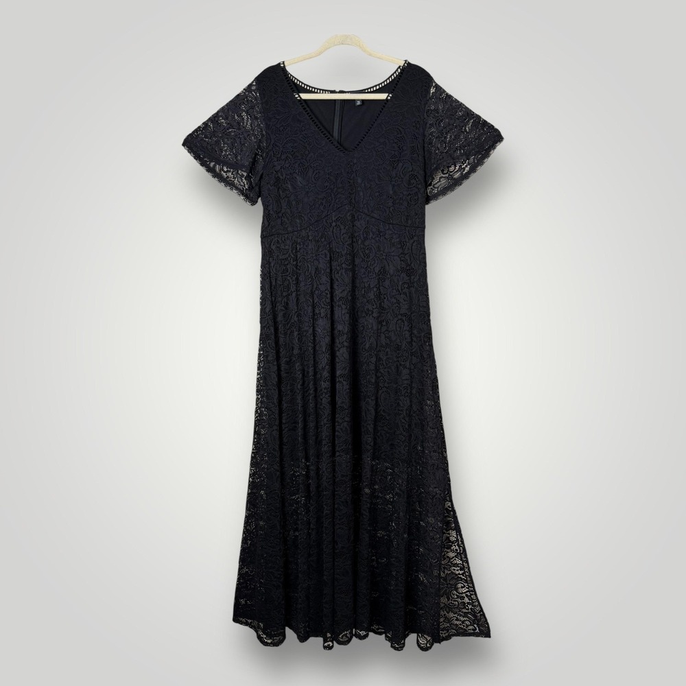 Torrid Dress Womens 14 Black Lace Maxi Flutter Sleeve Fit & Flare Formal Wedding